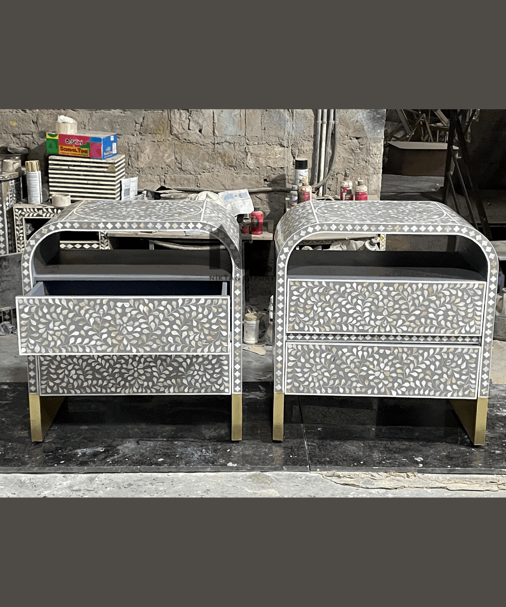 Detailed View of Brass Accents and Mother of Pearl Inlay