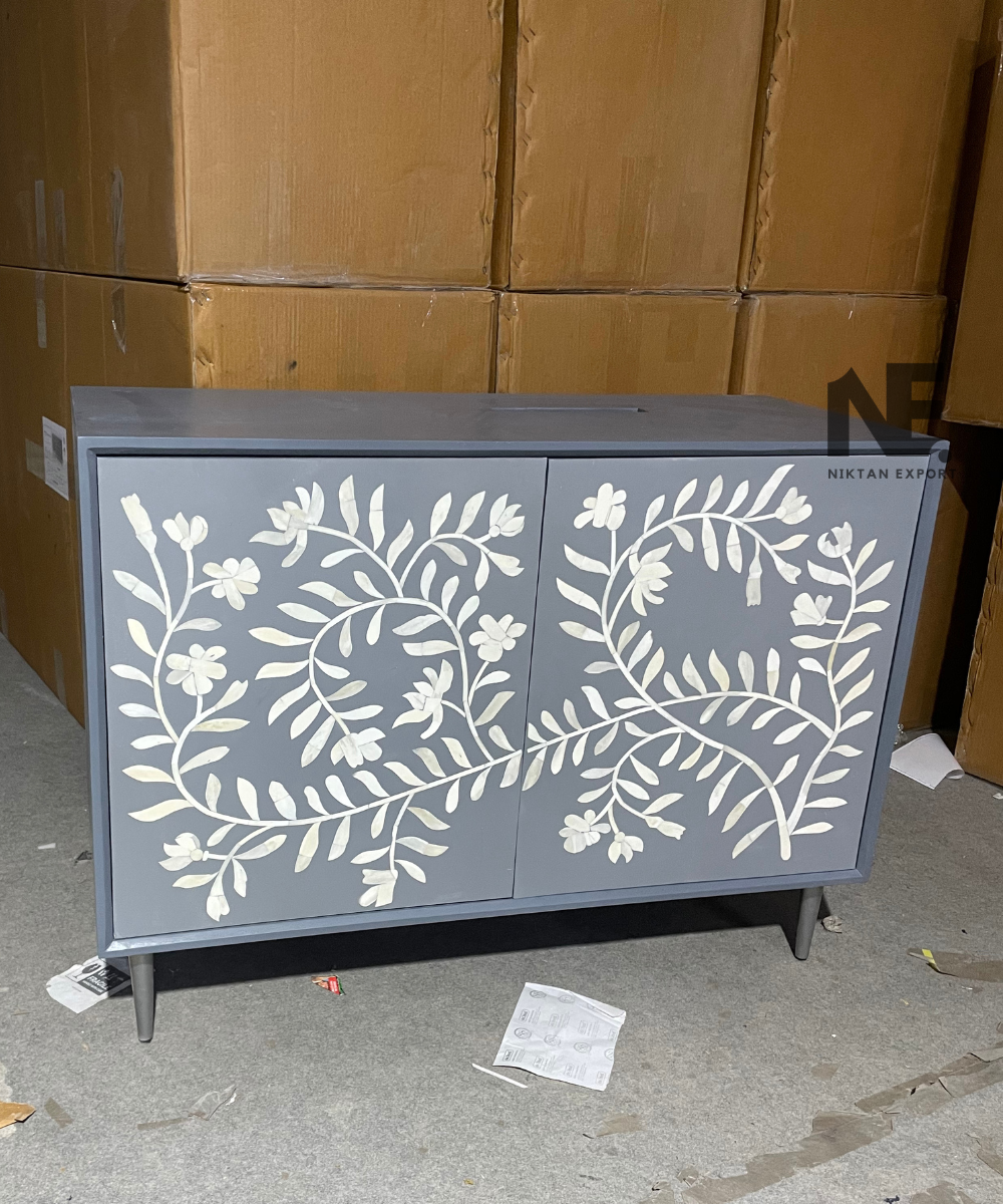 Bone Inlay Chest of Drawers with 2-Door Cabinet – Handcrafted in India