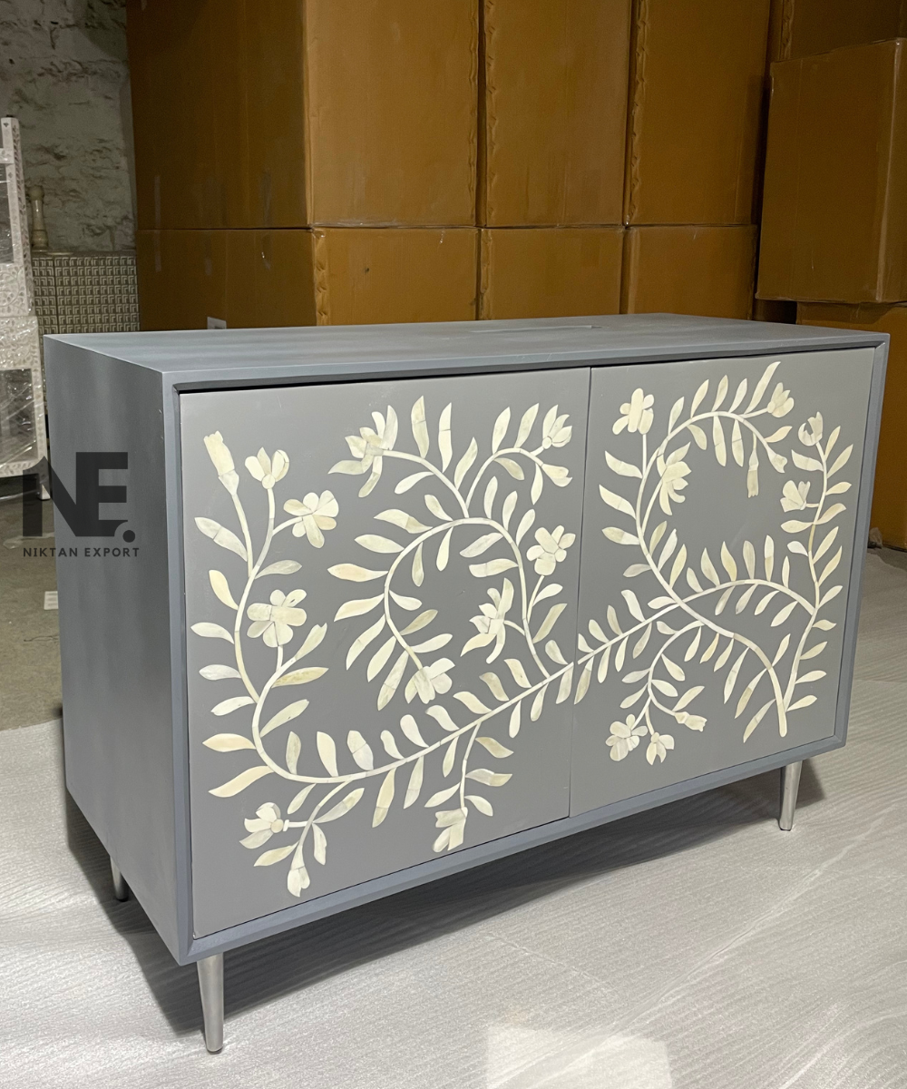 Cabinet doors open revealing interior storage