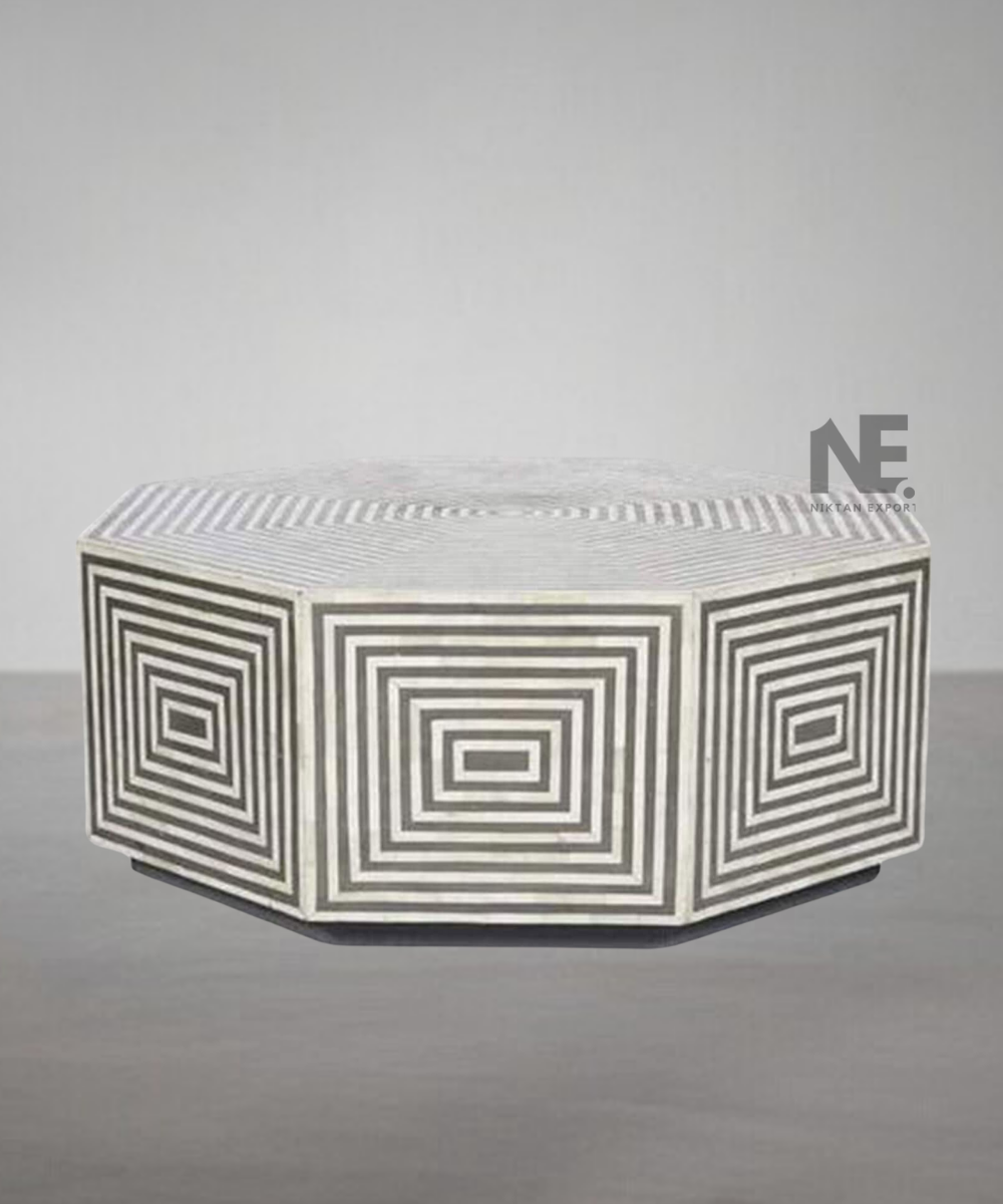 Close-up of bone and mother of pearl inlay with resin details