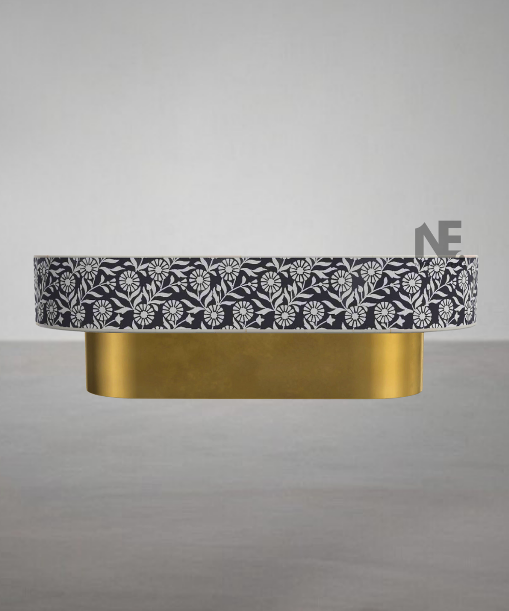 Top view showing detailed sunflower inlay pattern