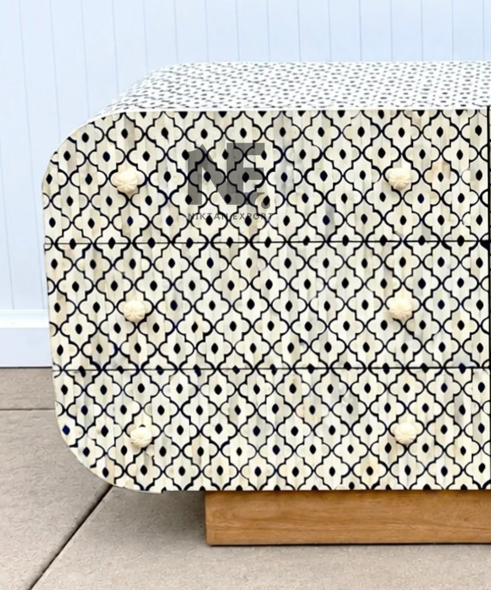 Geometric pattern bone inlay furniture