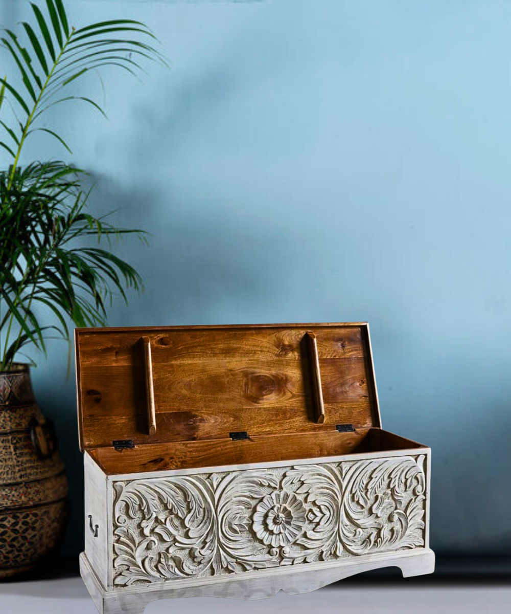 Whitewashed Trunk Coffee Table with Hidden Storage