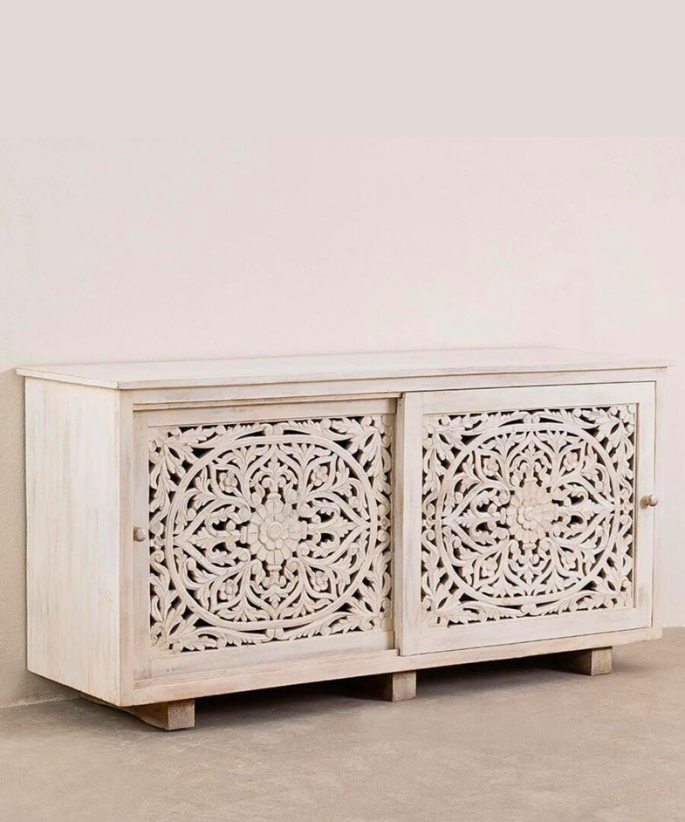 Close-up of the smooth white wood finish