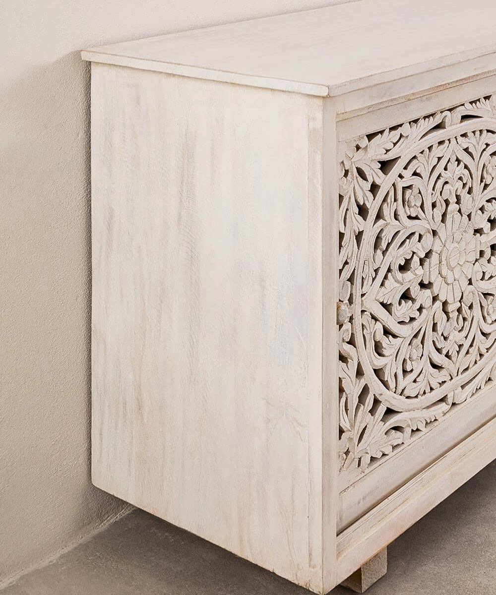 Side view highlighting the sturdy solid wood construction