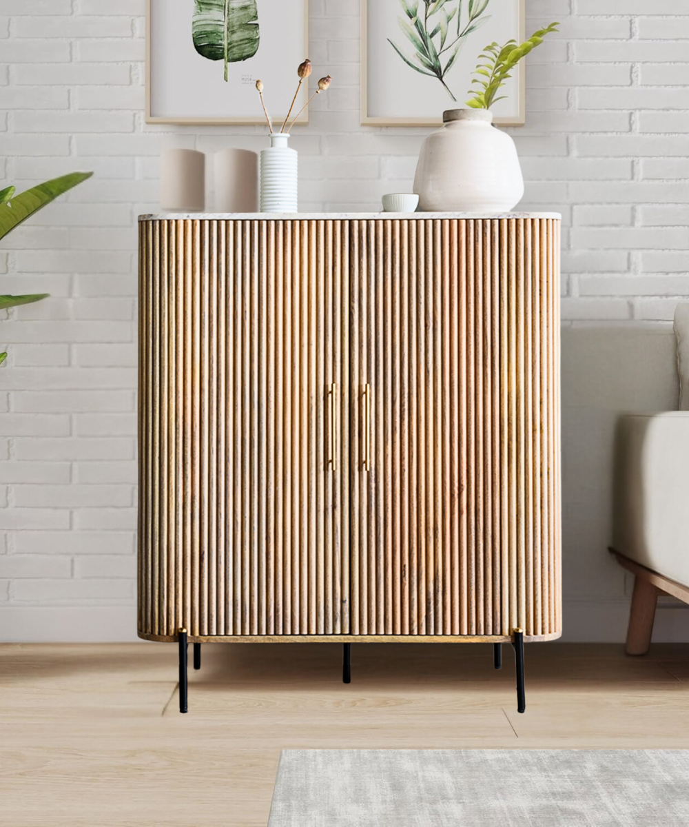 Mango Wood & Marble Highboard front view