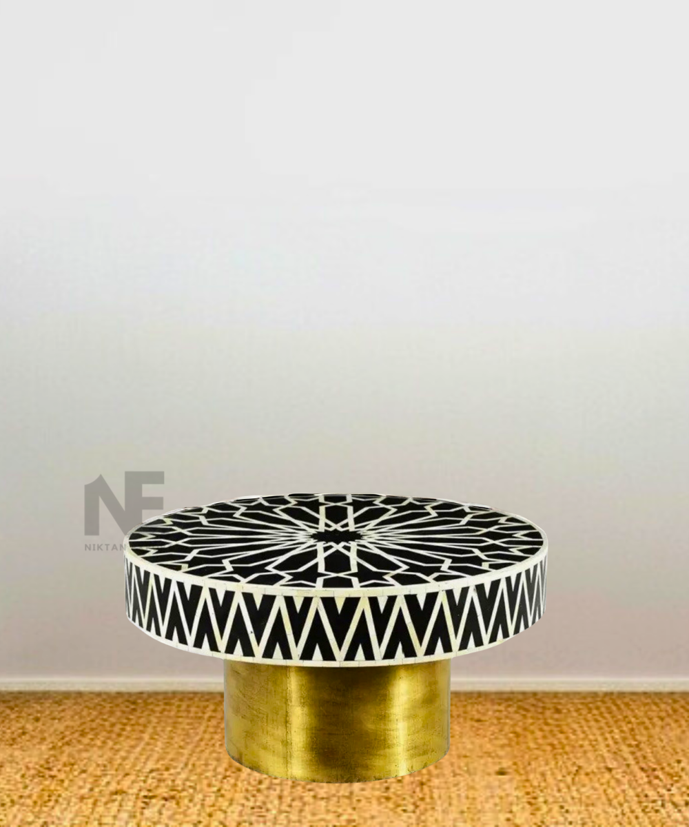 Foldable brass legs on black bone inlay center table