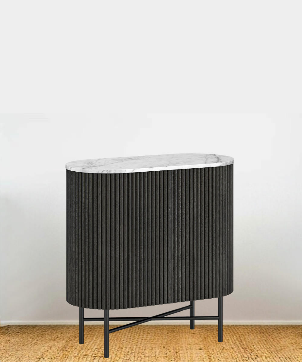 Side angle showcasing compact design and solid wood structure