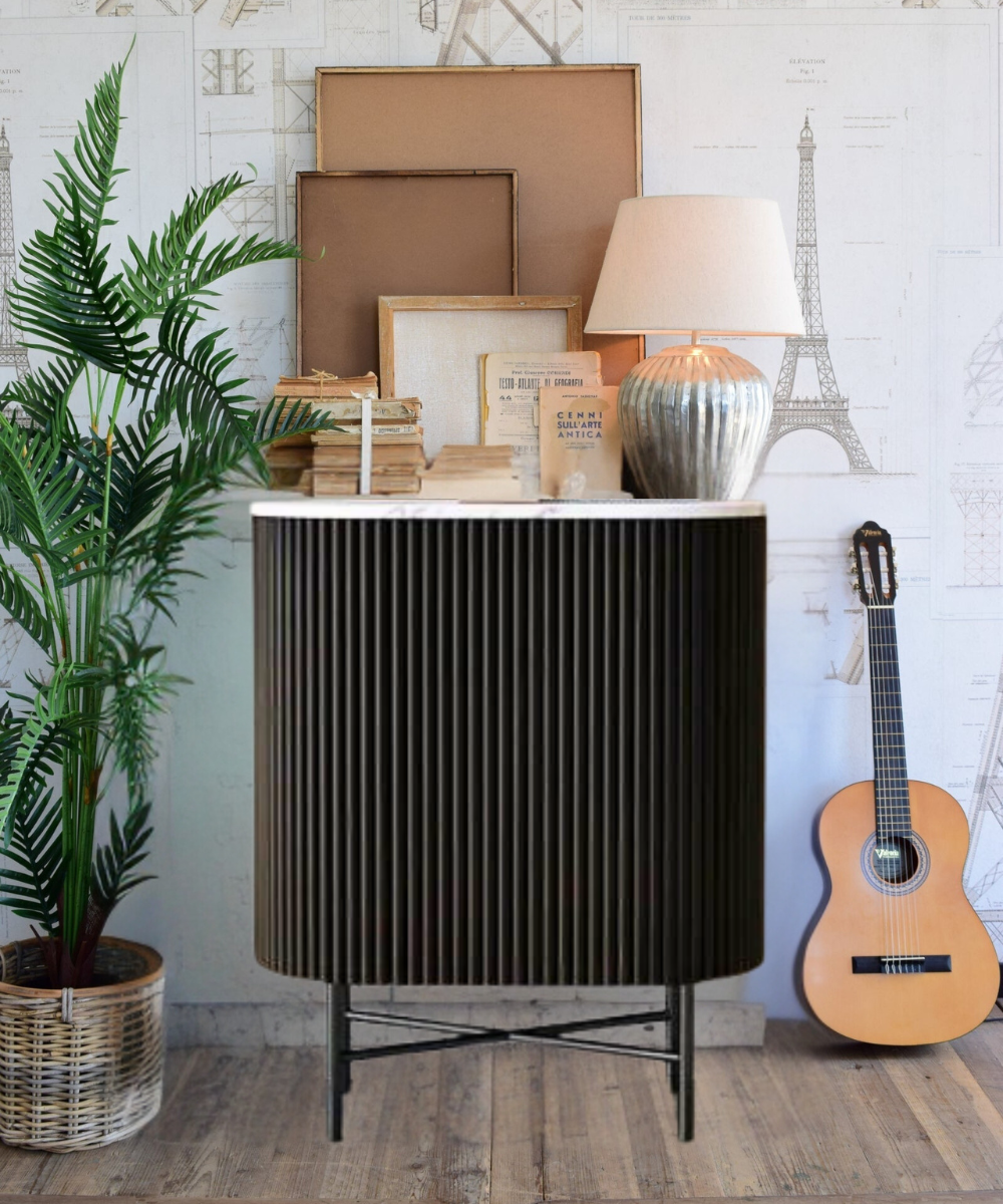 Fluted Mini Sideboard in elegant black finish – front view