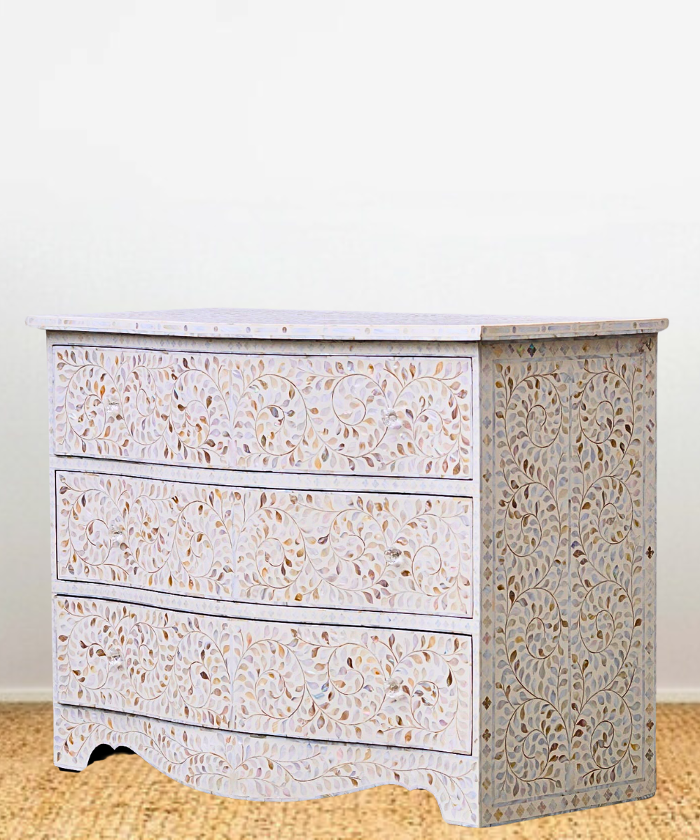 Mother of Pearl French Style Chest – 3 Drawer White Floral