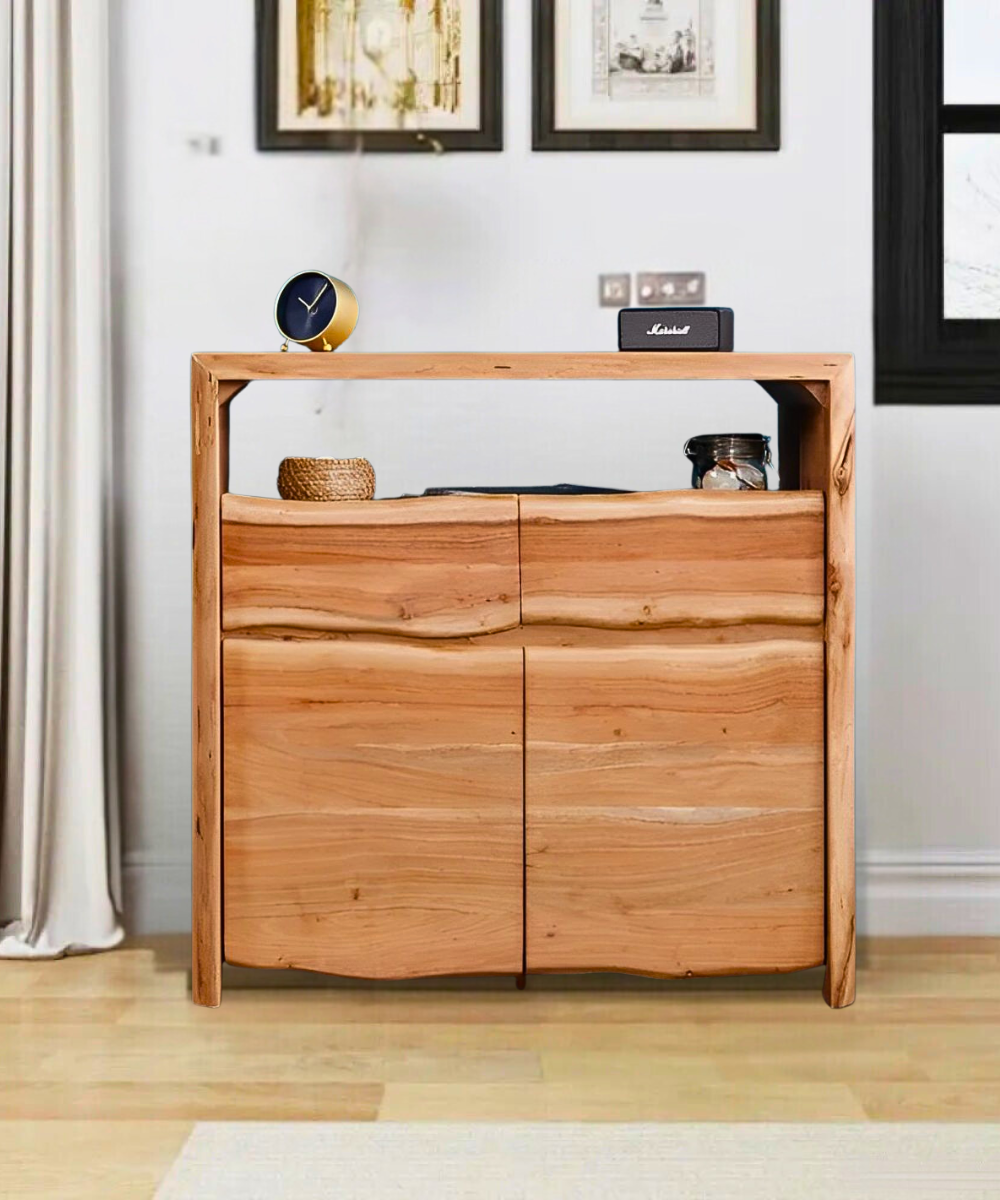 Full front view of Acacia Sideboard MAMMUT with natural tree edge