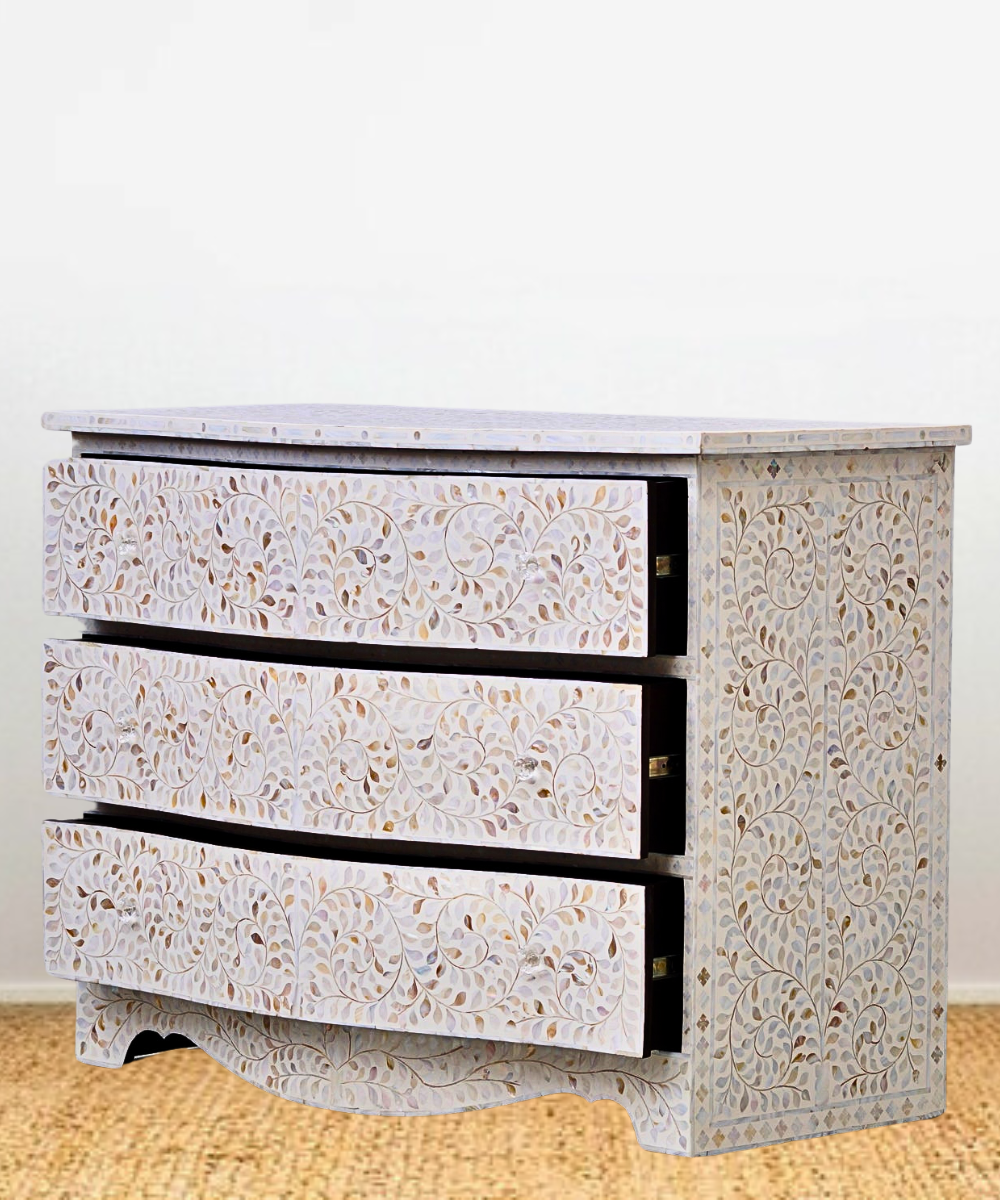 Mother of Pearl French Style Chest – 3 Drawer White Floral