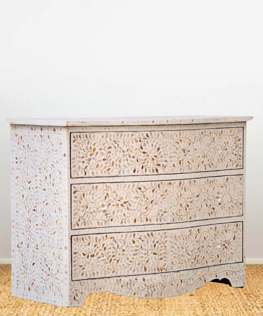 Mother of Pearl French Style Chest – 3 Drawer White Floral