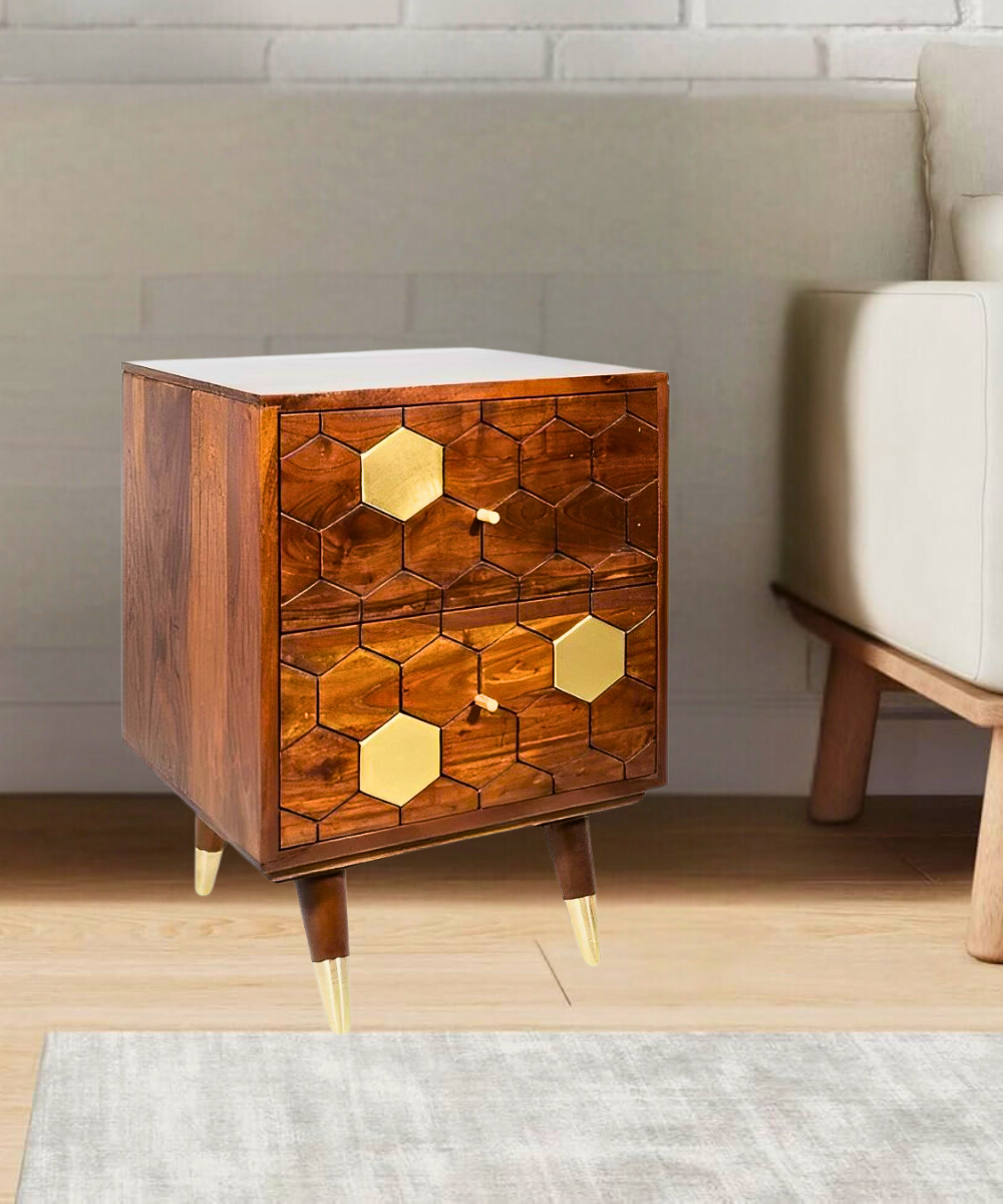 Close-up of Honeycomb Pattern with Gold Accents