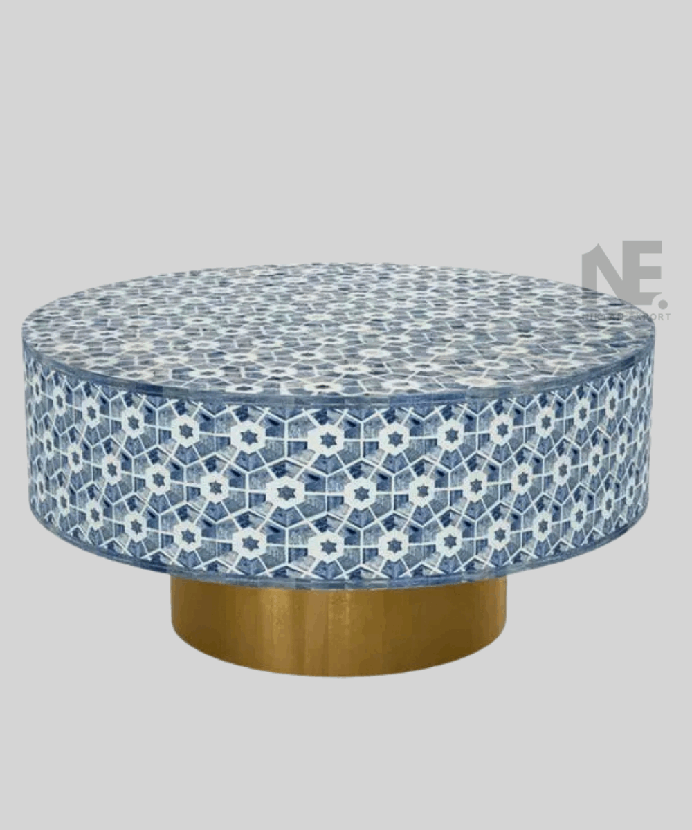 Blue bone inlay round coffee table - top view