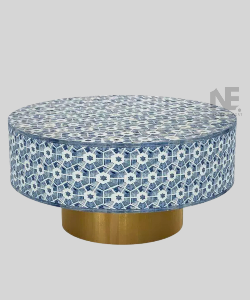 Blue bone inlay round coffee table - top view