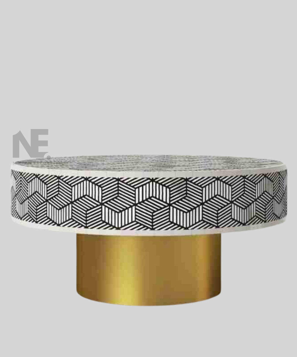 Close-up of bone inlay waterfall design on console table