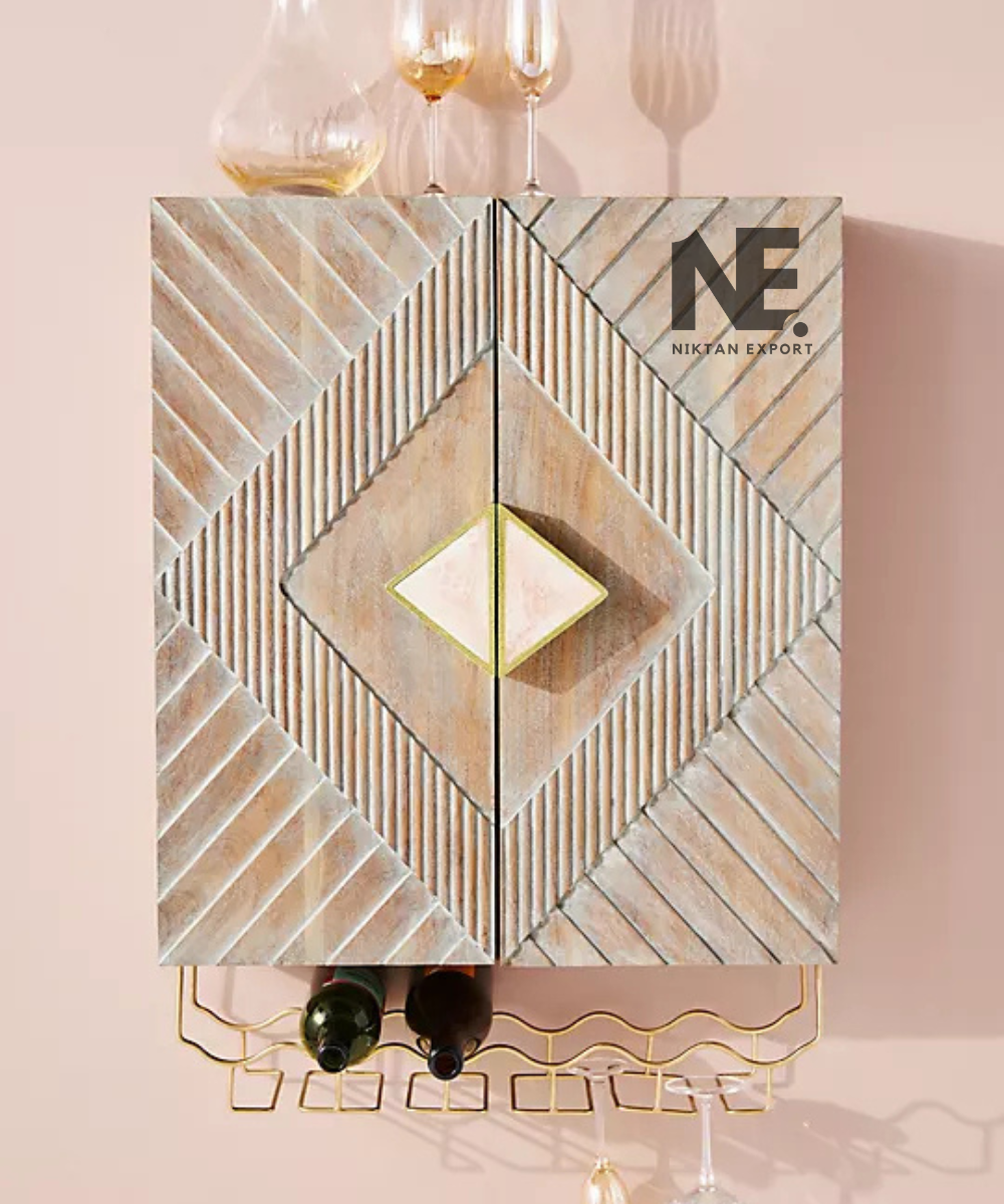 Front view of wall-mounted wine cabinet with diamond pattern