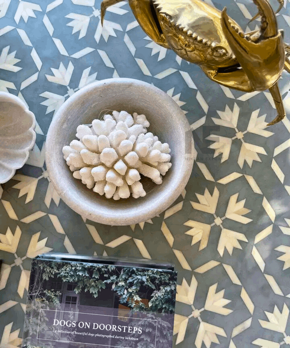 Top view of round grey inlay pattern