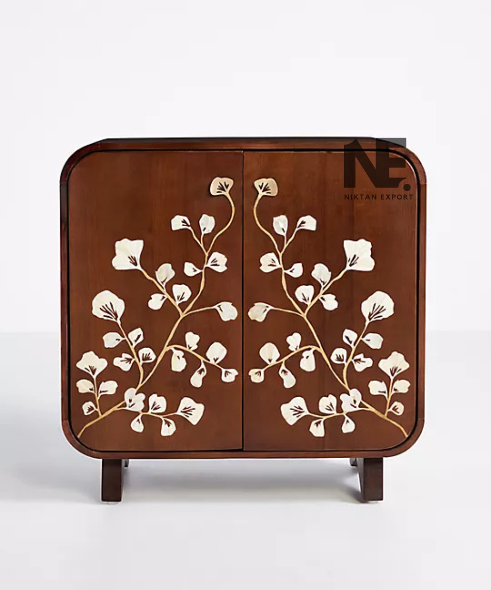 Front view of two door Mother of Pearl inlay cabinet