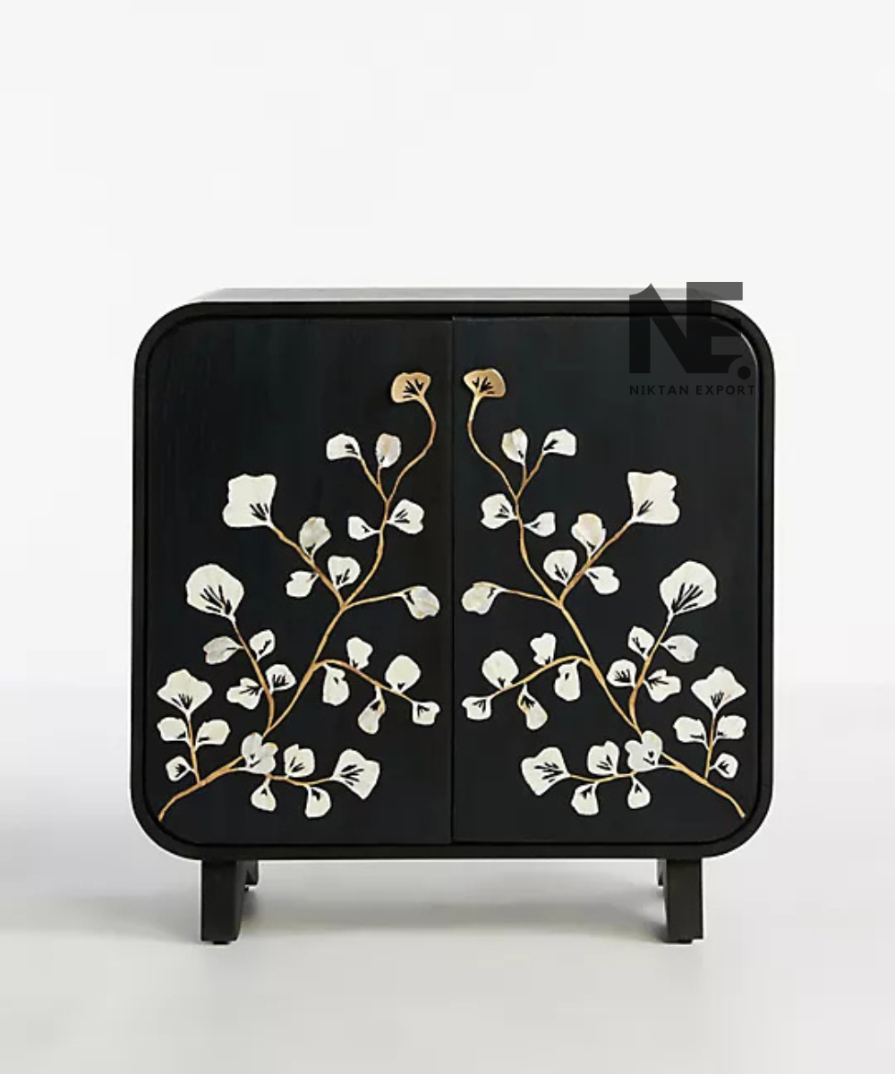 Two door cabinet with rounded corners and MOP inlay
