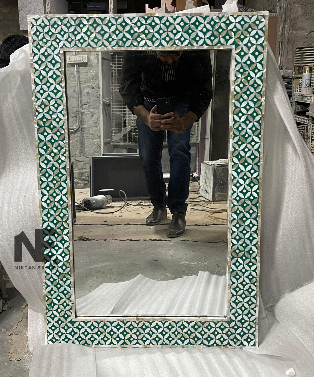 Green Mother of Pearl Mirror – Full Front View