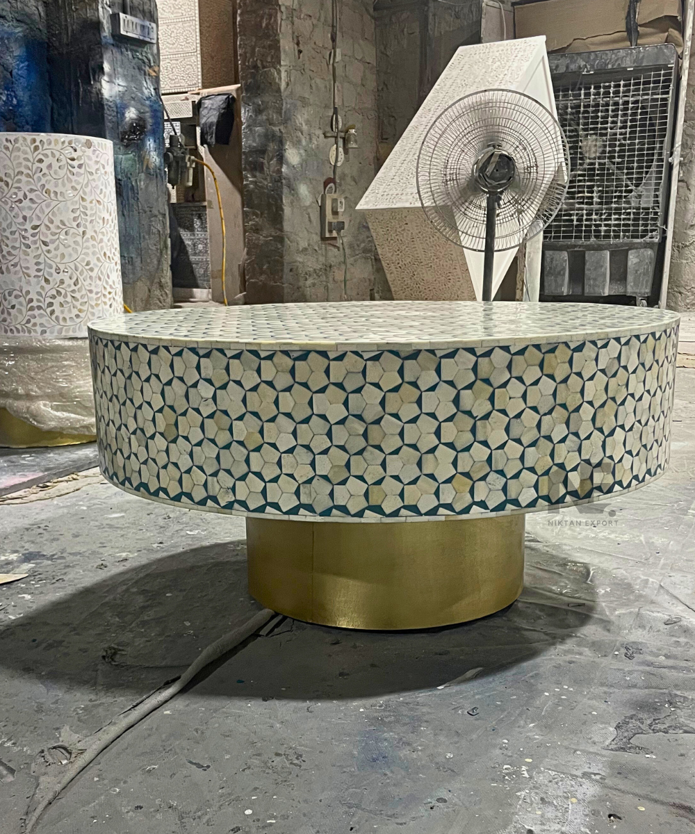 Bone Inlay Round Coffee Table, Center Table