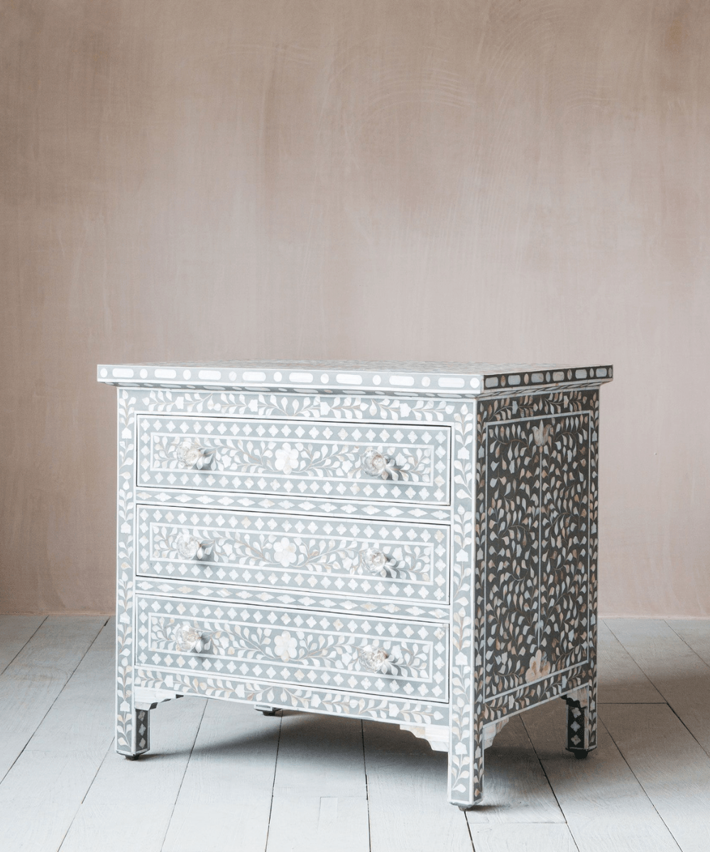Close-up of Mother of Pearl Accents on Nightstand