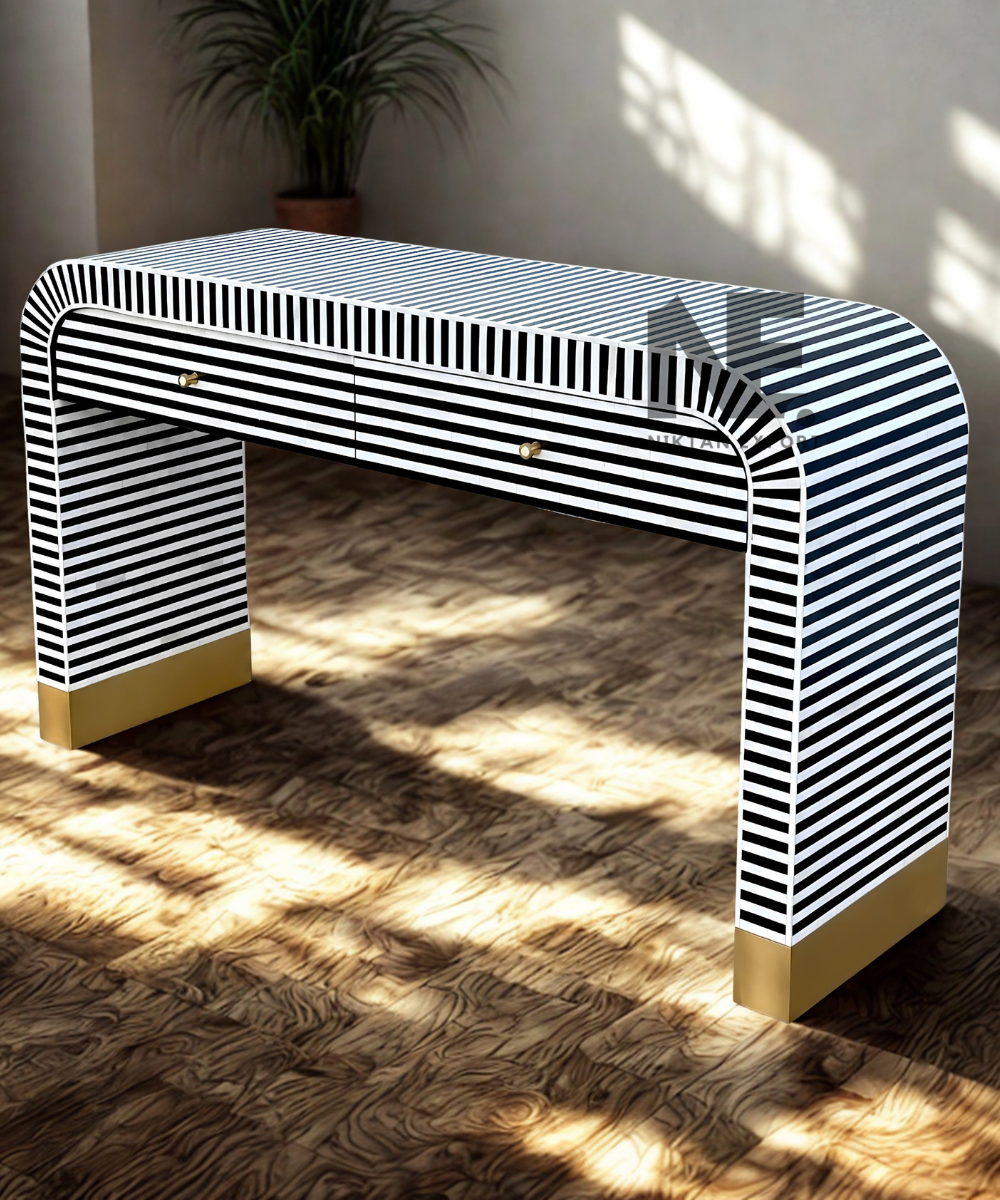 Black and white striped bone inlay console table