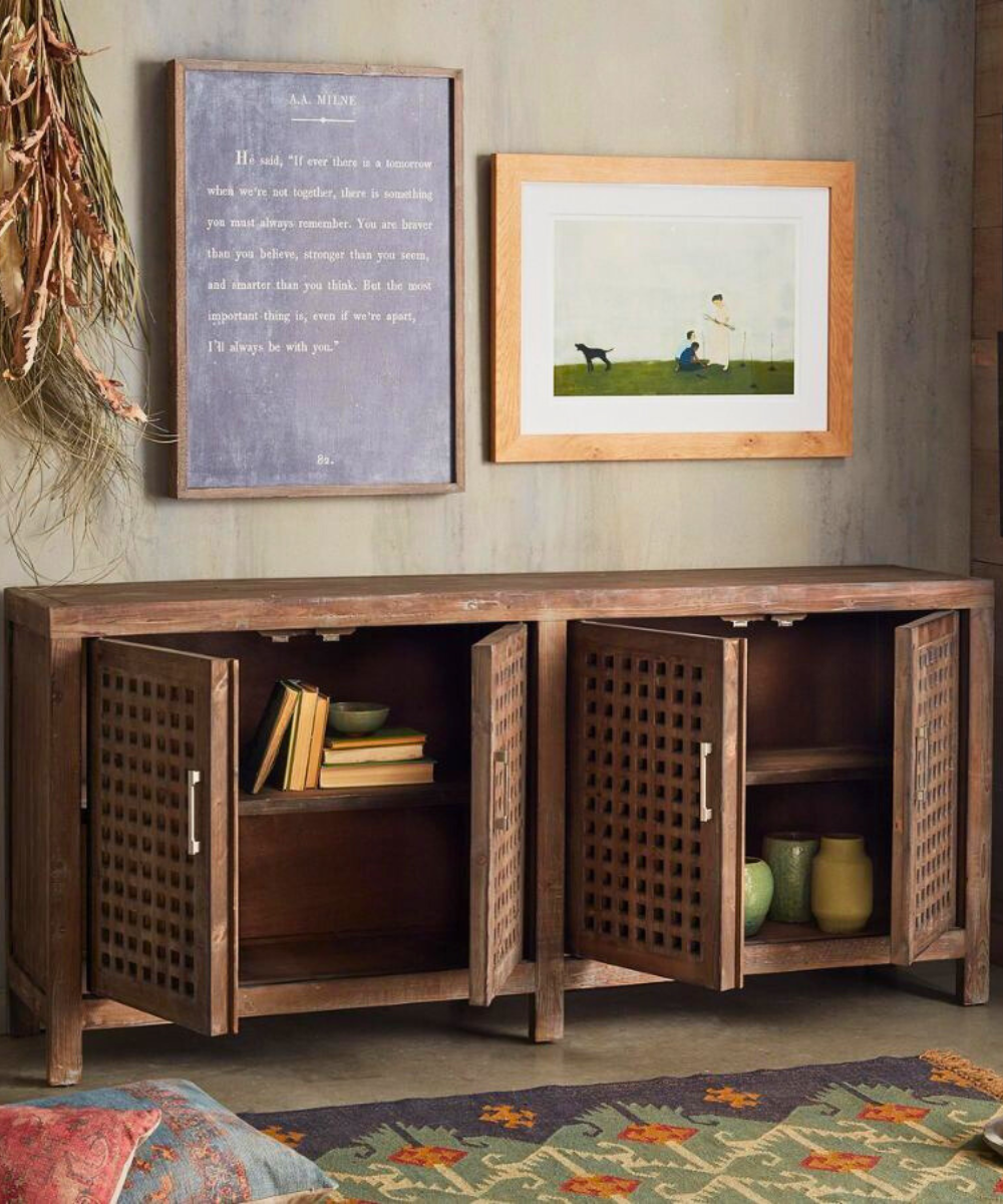Handcrafted Rustic Wood Sideboard with Storage Compartments
