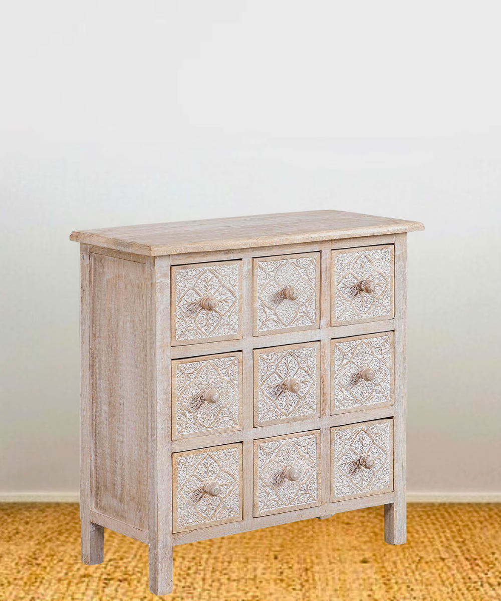 Hand-carved wooden chest with intricate detailing