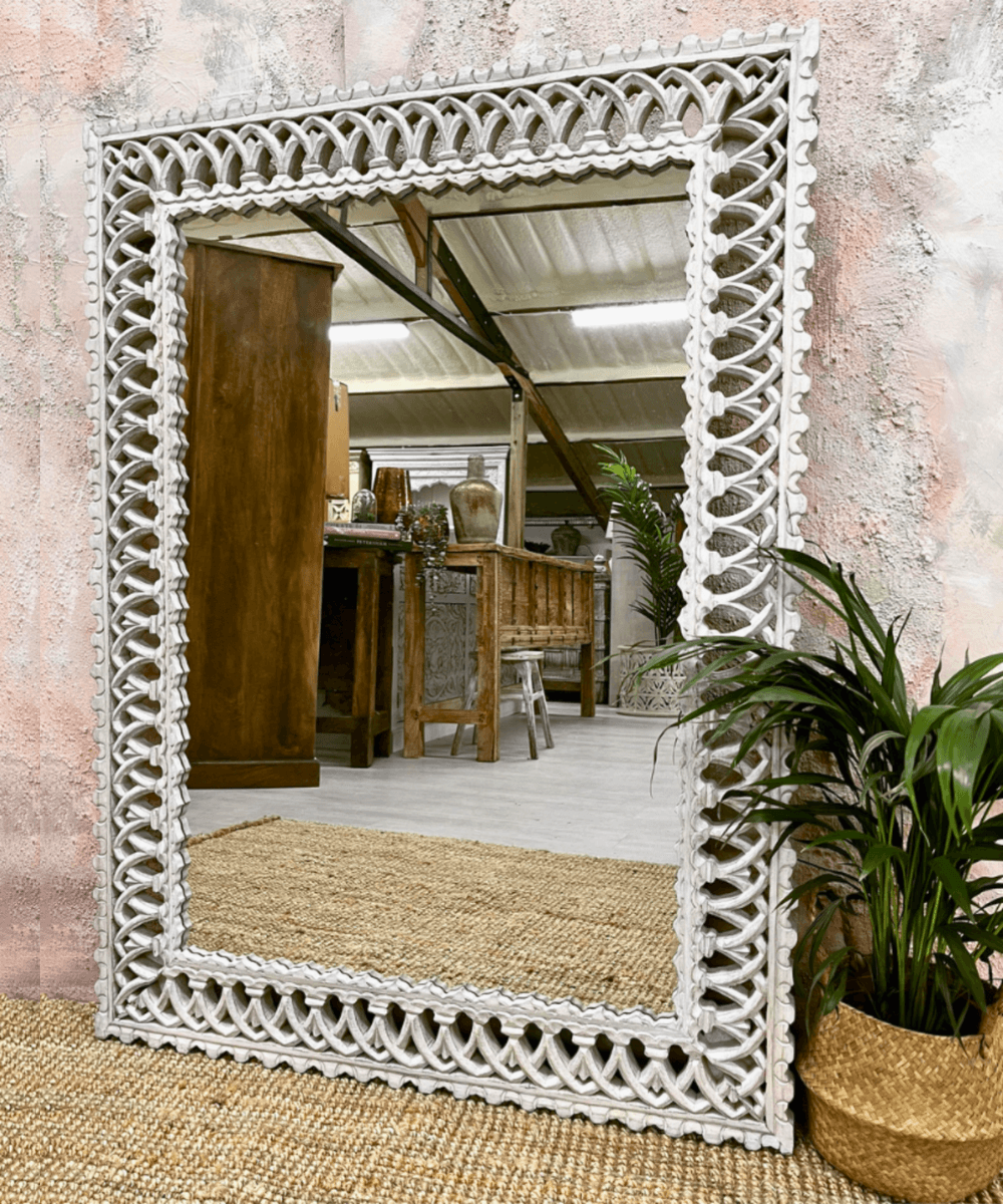 Niktan Export Intricately Carved Mango Wood Decorative Mirror - NikTan Export
Front view of the intricately carved mango wood mirror