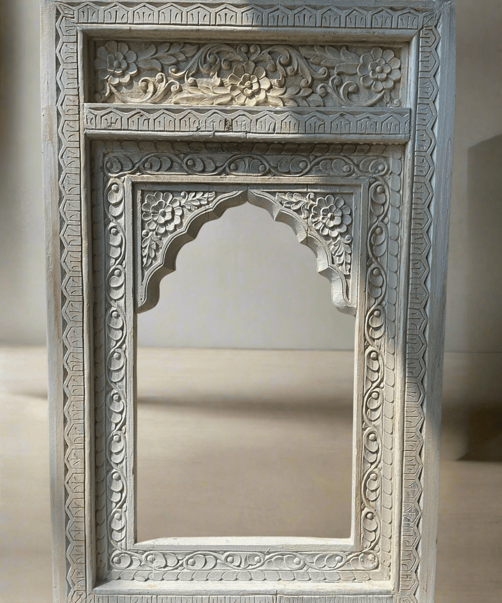 Large single arched mirror with white-washed finish – full front view