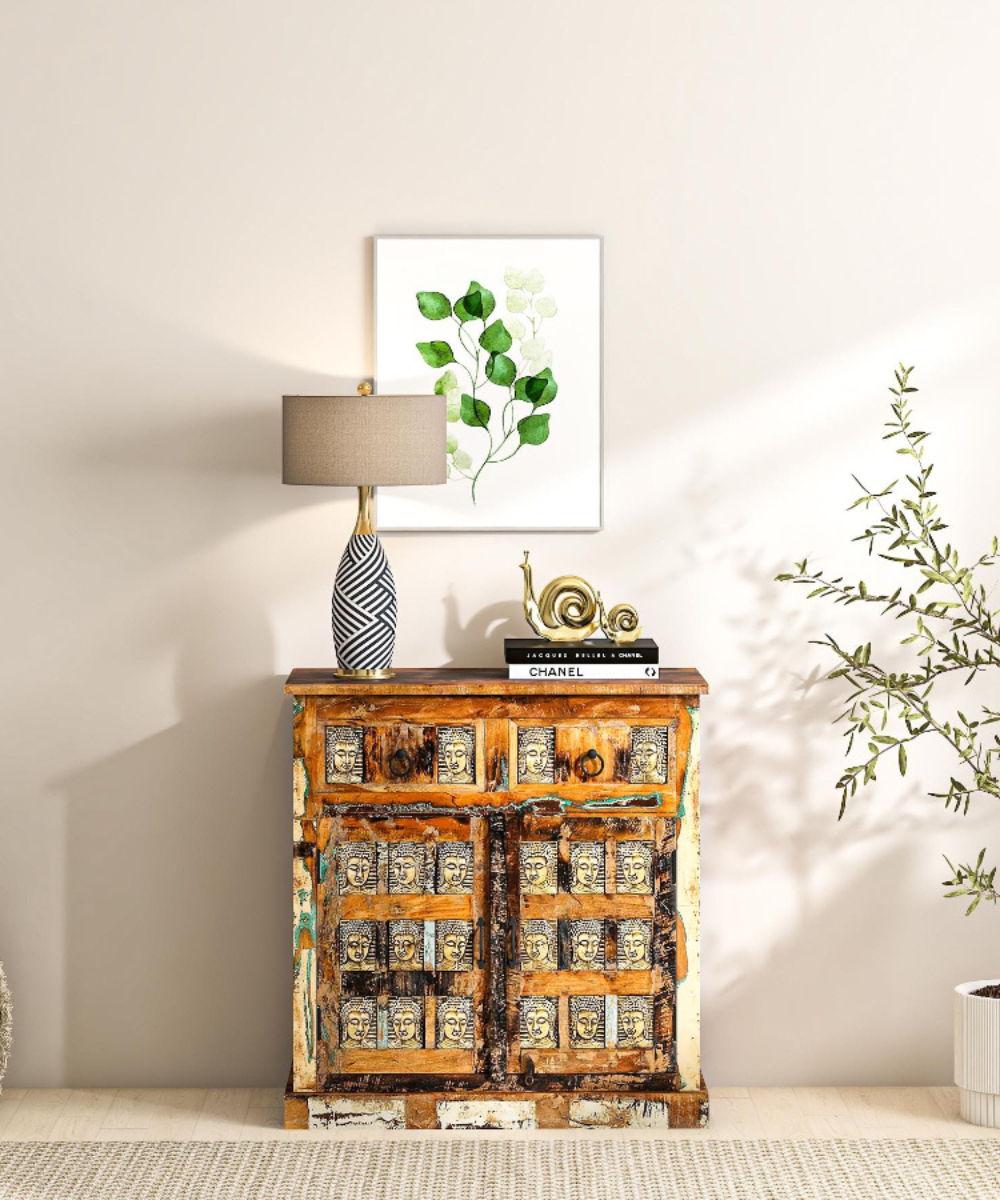 Brass Embossed Solid Wood Cabinet