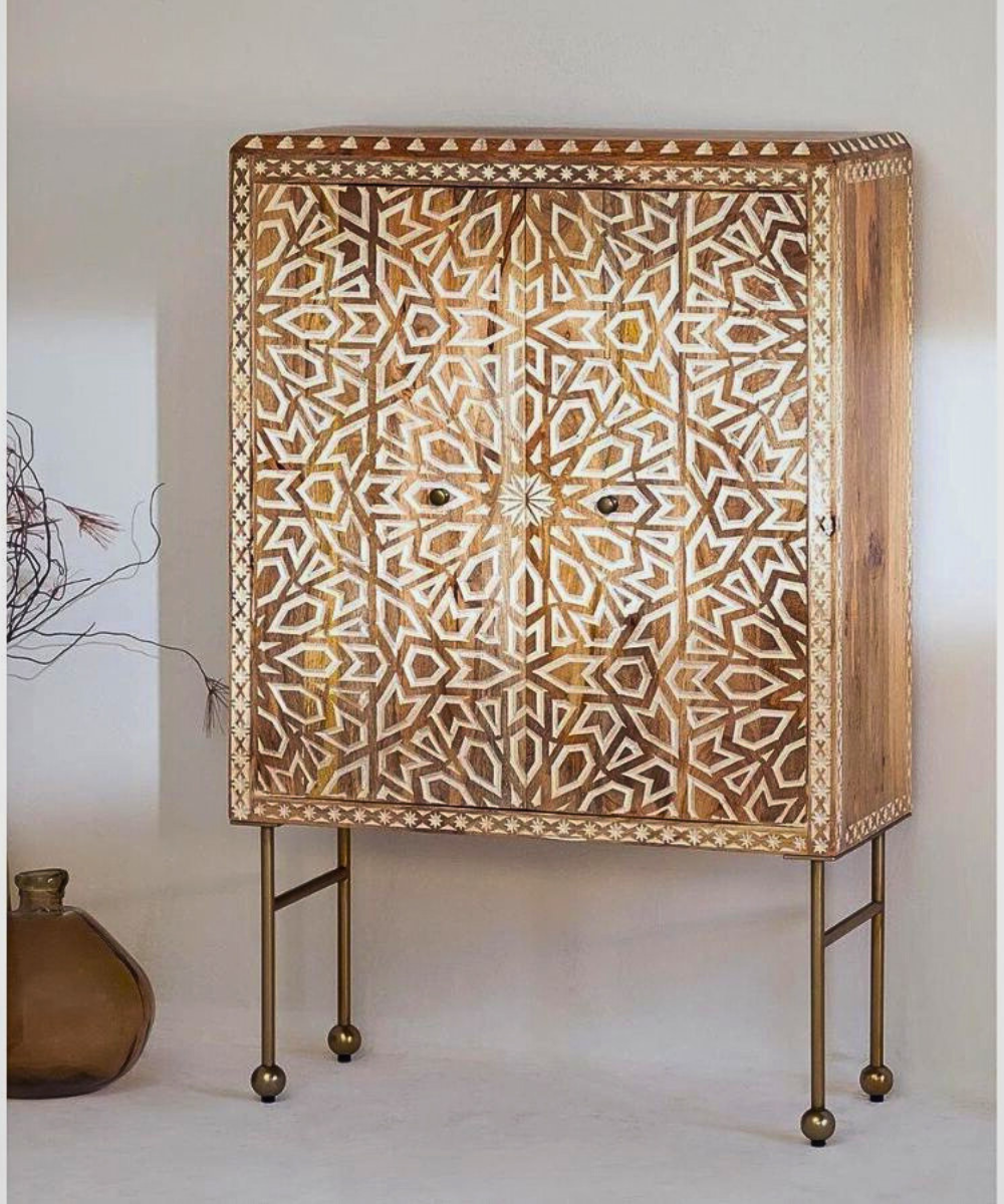 Handcrafted solid wood wardrobe with steel legs