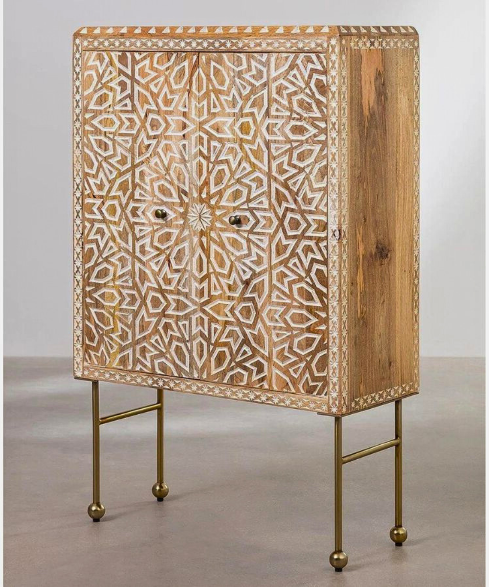 Elegant mango wood wardrobe with natural grain