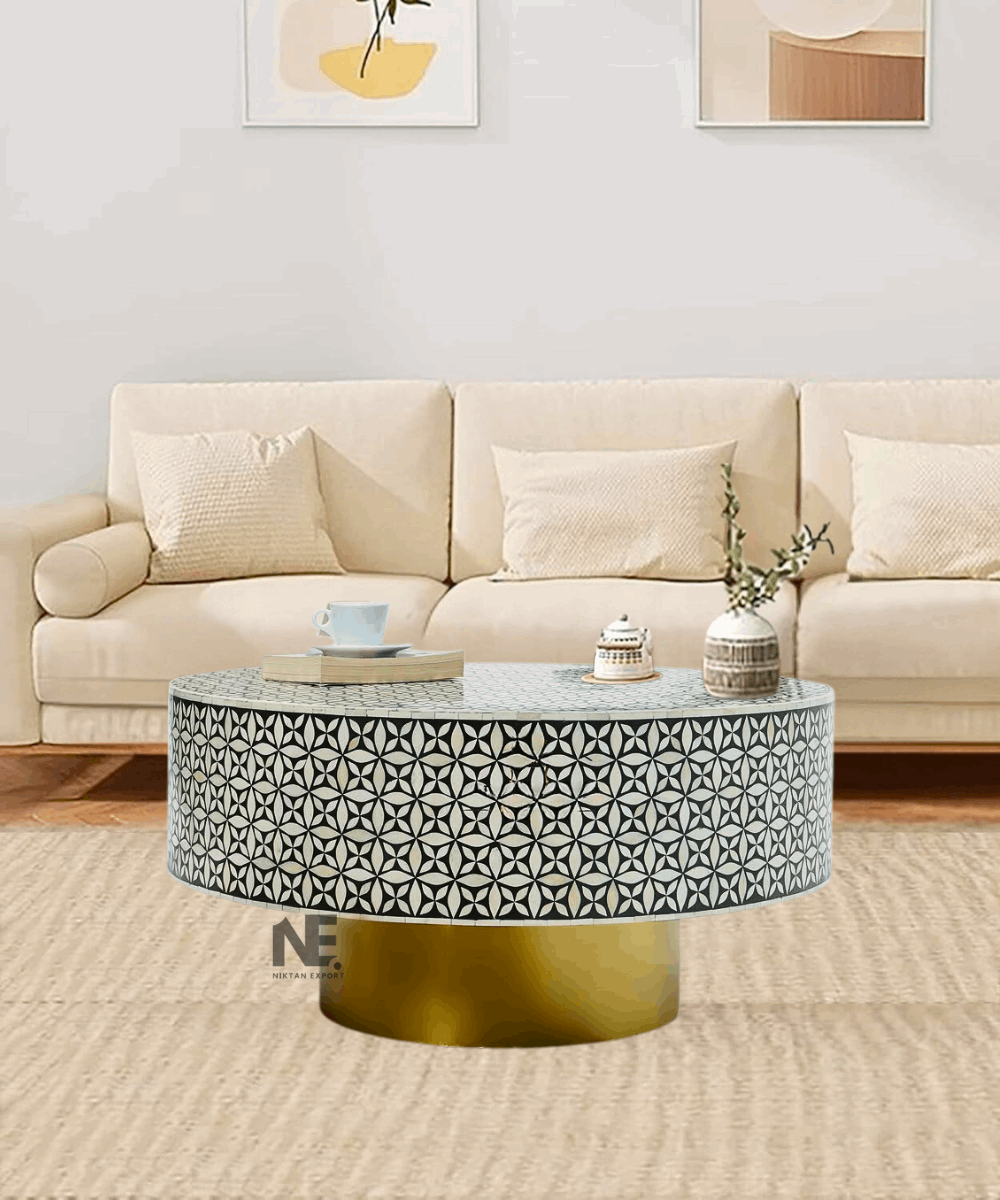 Elegant Floral Pattern on Round Inlay Table