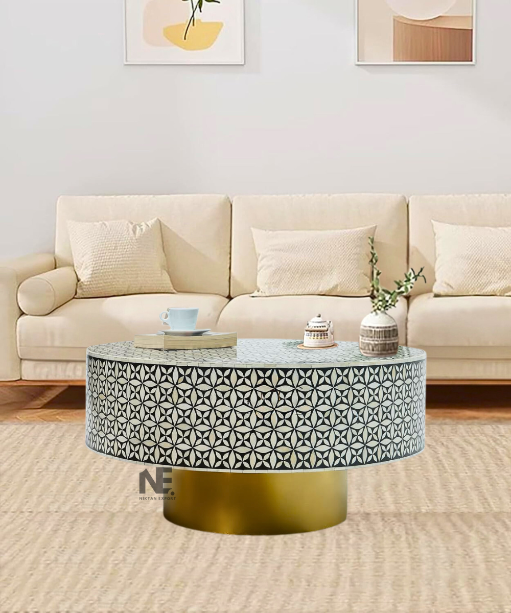 Elegant Floral Pattern on Round Inlay Table