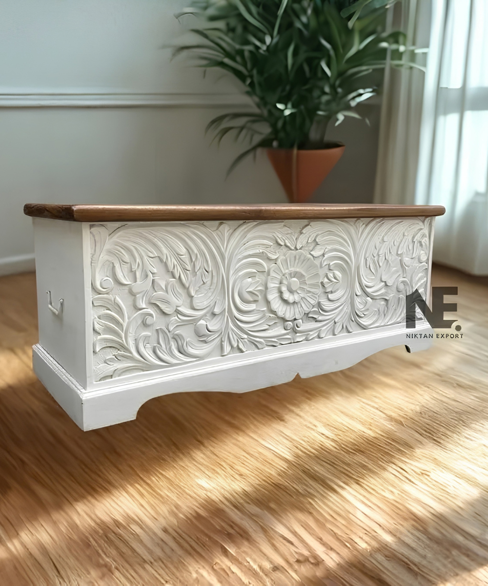 Hand-carved mango wood bench