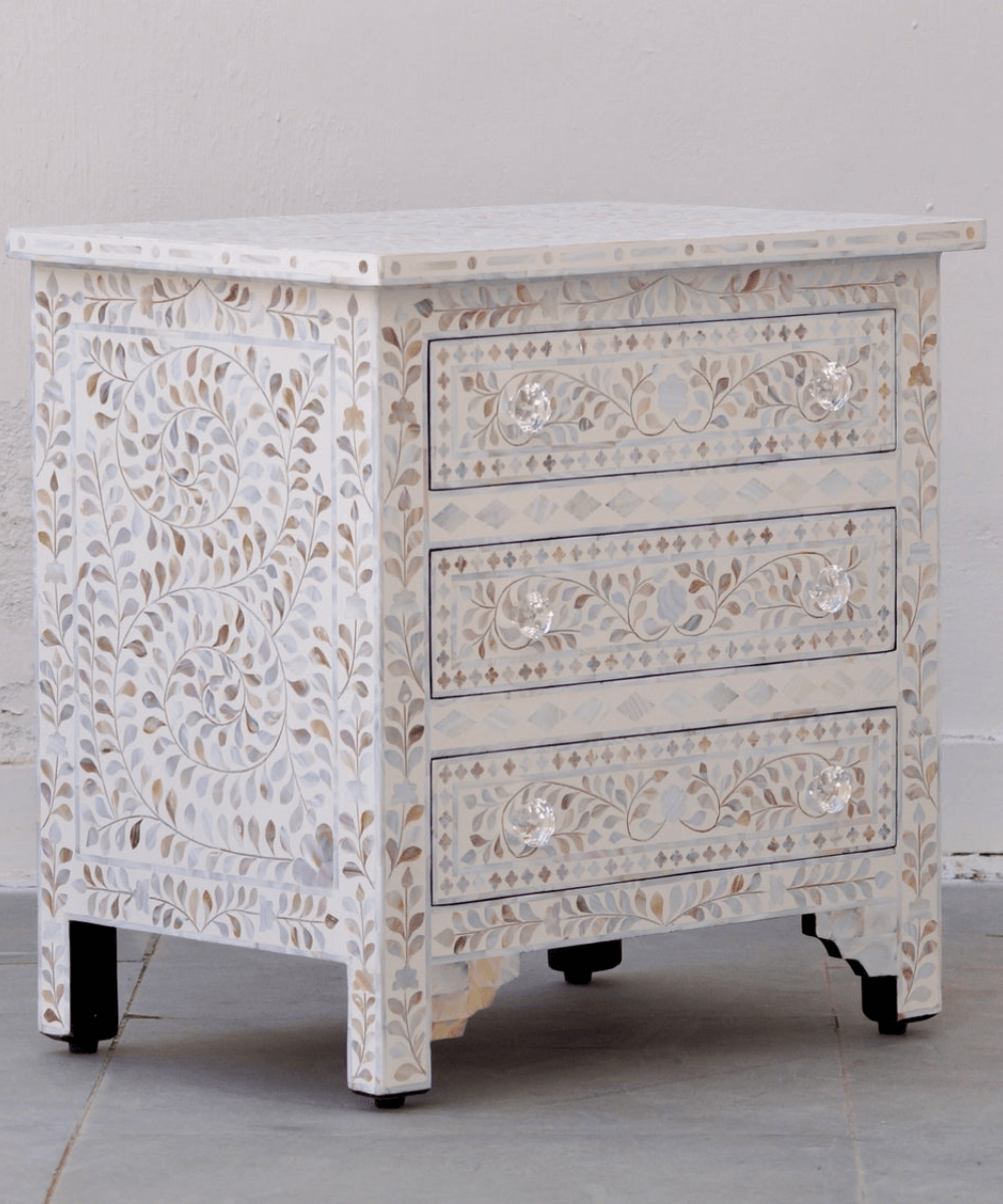 Side View of Handcrafted Bedside Table with Spacious Drawers