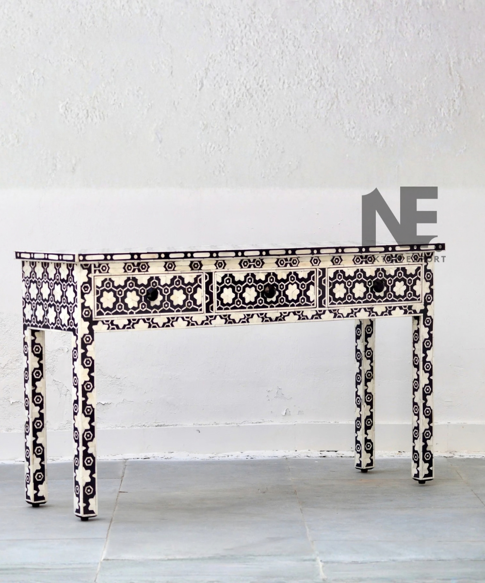 Handcrafted black and ivory console table