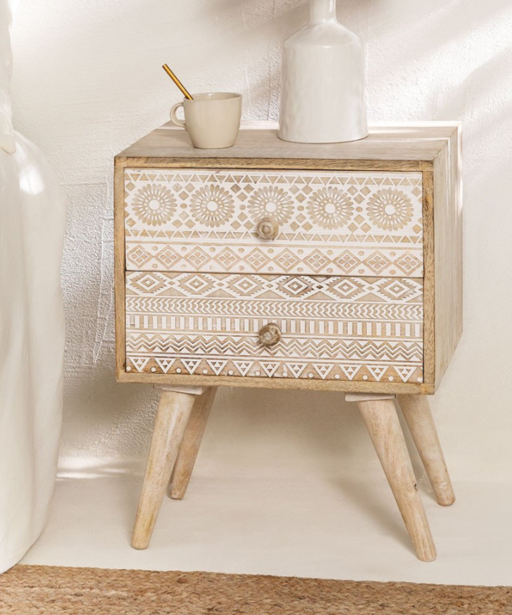 Mango Wood Bedside Table with Two Drawers – Front View