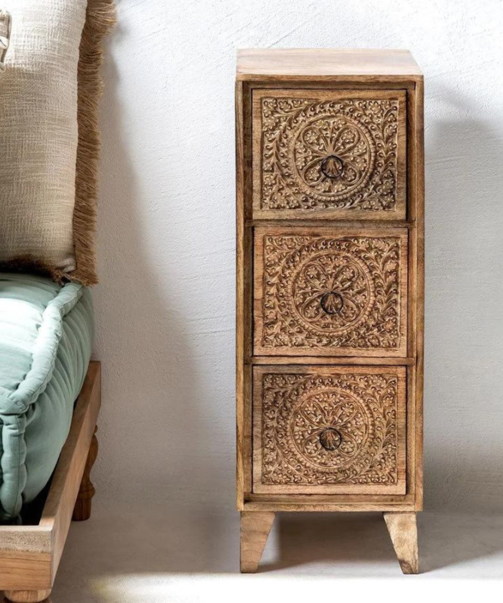 Hand-Carved Mango Wood Chest of Drawers – Front View