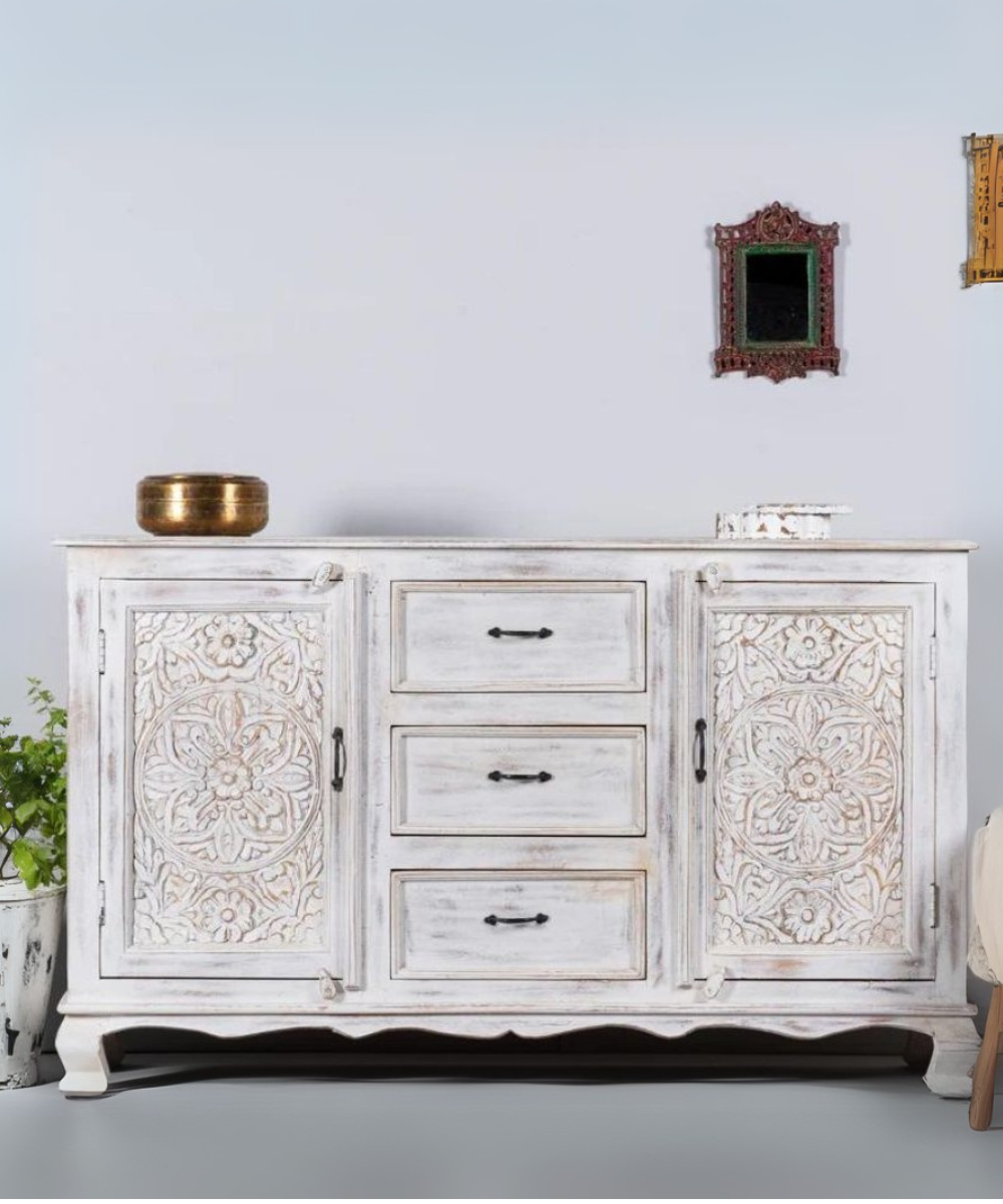 Hand-Carved Solid Wood Sideboard – Front View