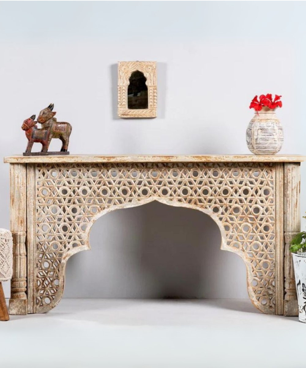 Handcarved Mango Wood Console Table – Front View