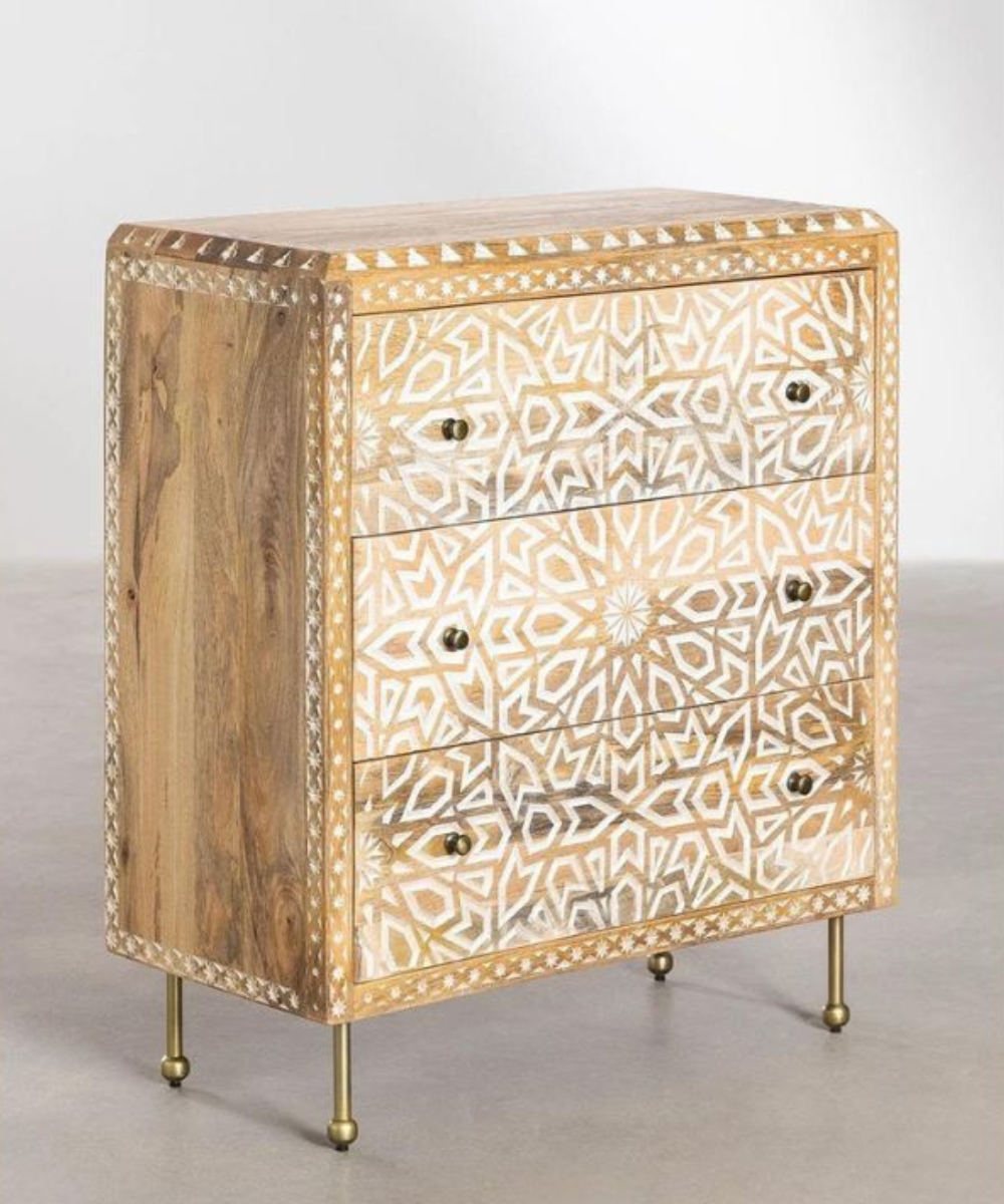 Hand Carved Wood and Iron Chest of Drawers – Front View