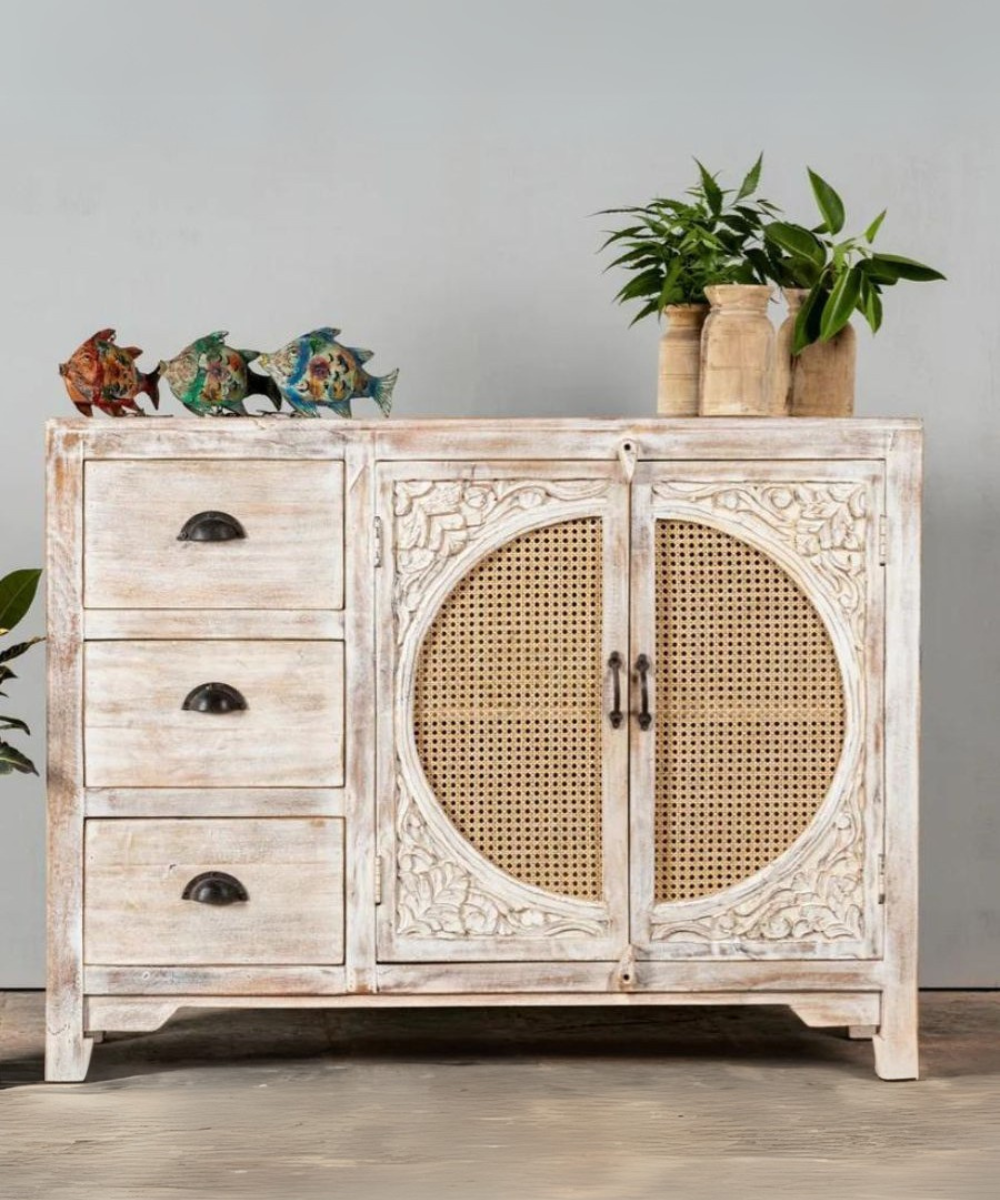 Hand-Carved Cane Sideboard – Front View