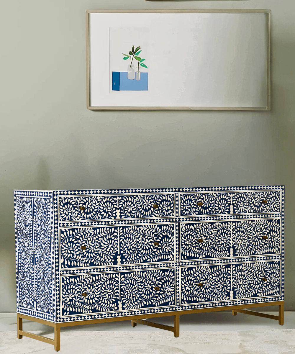 Side angle showing drawer depth and artisan detail