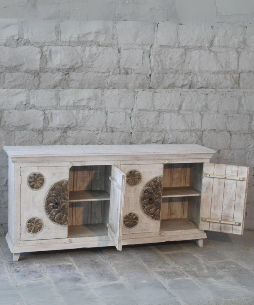 Solid Wood Sideboard with Brass Details - Angled Shot