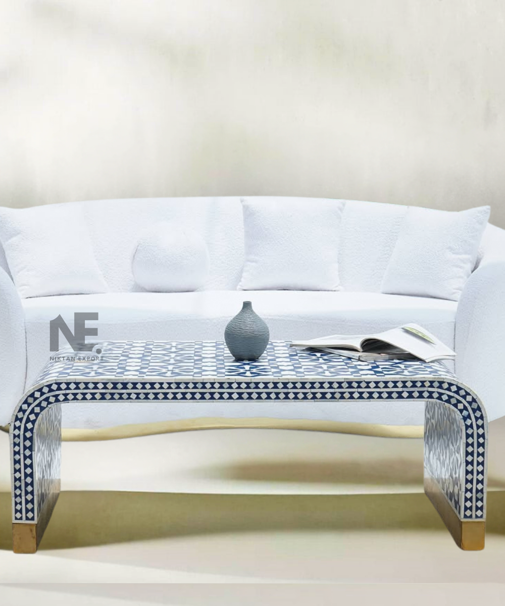 Bone Inlay U-Shape Coffee Table – Front View